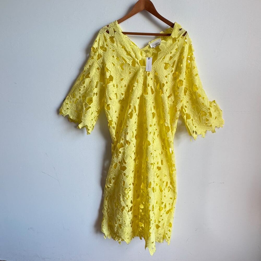NWT ANTHROPOLOGIE Yellow Floral Eyelet Kaftan